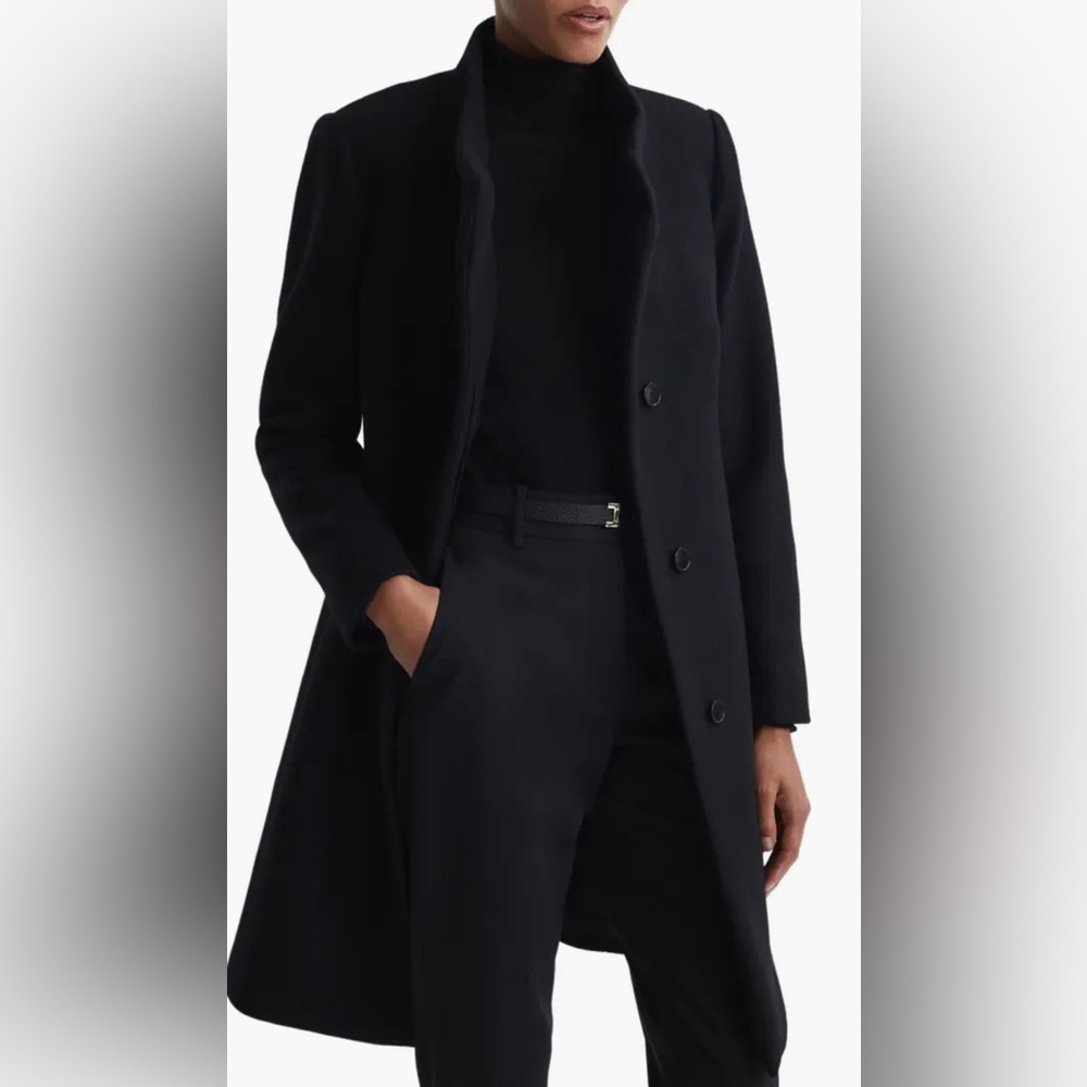 Reiss Mia Wool Blend Coat - Black Size 6